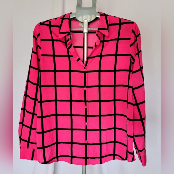 Hot Pink Barbie Inspo - Loft - Large Button Up Blouse - Picture 1 of 3